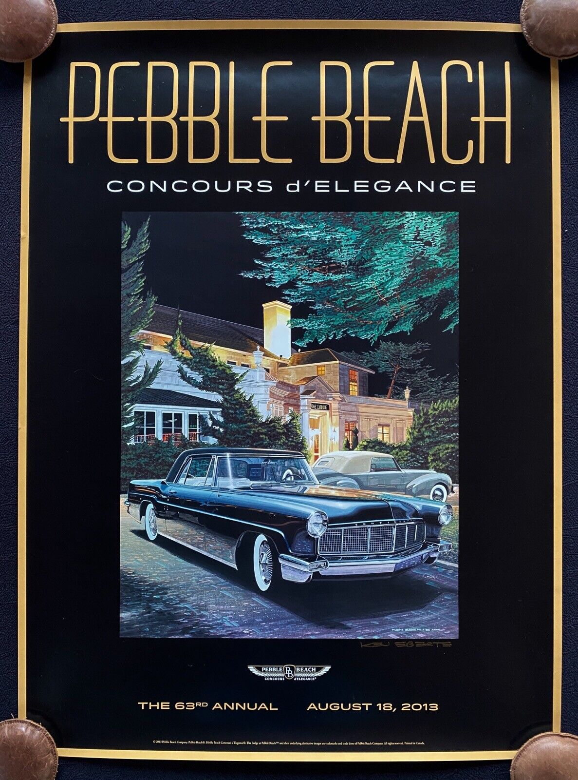 SIGNED 2013 Pebble Beach Concours Poster 1956 Ford Lincoln Continental Eberts