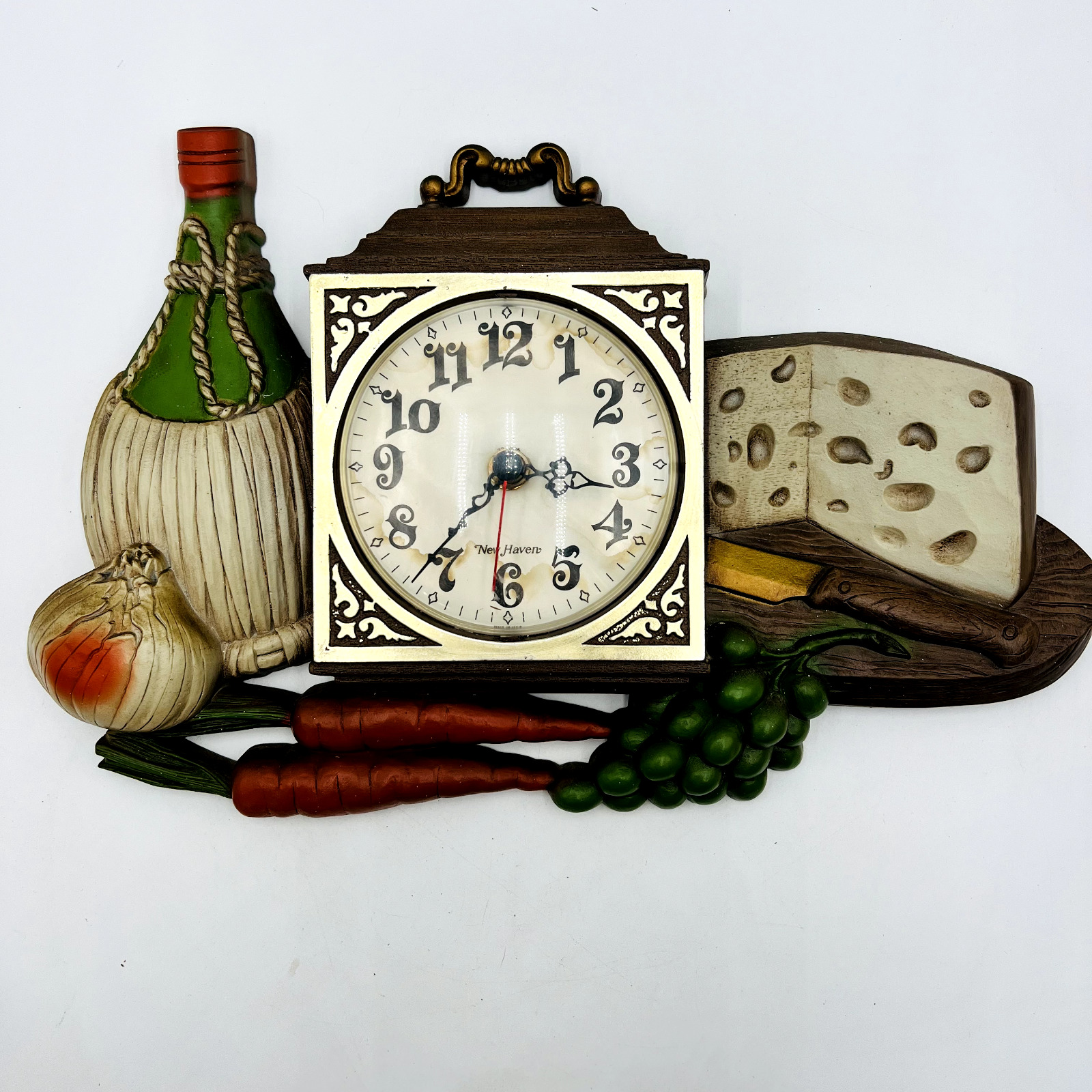 Vintage MCM Burwood Products Company Wall Plaque Hanging Cheese, Fruit Clock