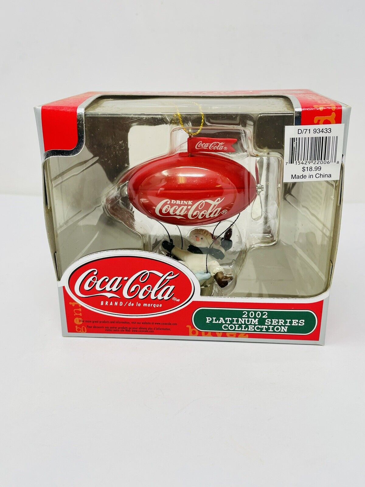 Coca Cola 2002 Platinum Series Collection Christmas Ornament SNOWMAN Blimp NOS