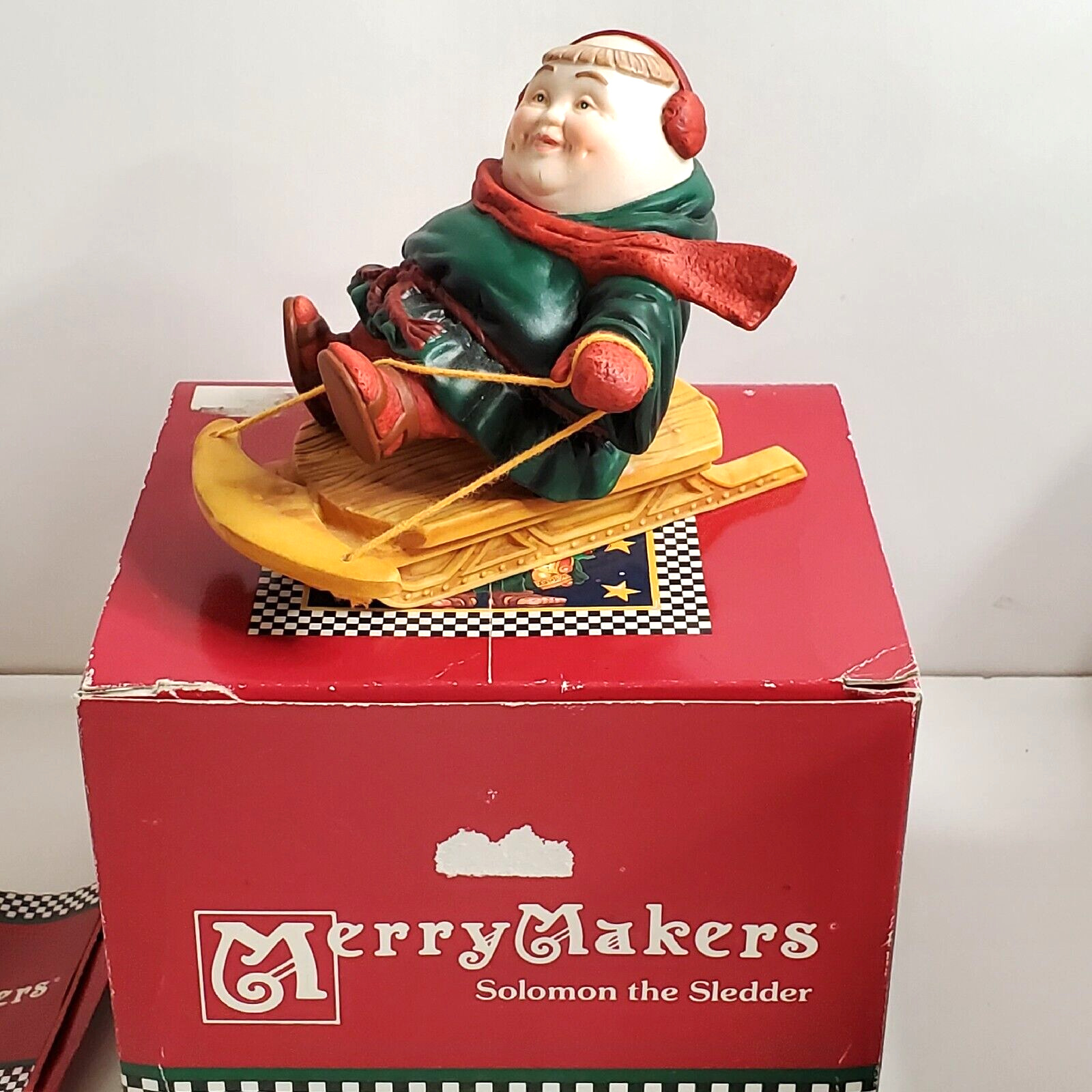 Vtg 90\'s Dept 56 Christmas Merry Makers Solomon the Sledder 9356-4 Figurine Box