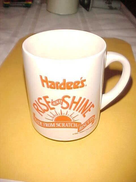 Vintage 1993 Hardee\'s Rise and Shine Coffee Cup Mug ORANGE & WHITE