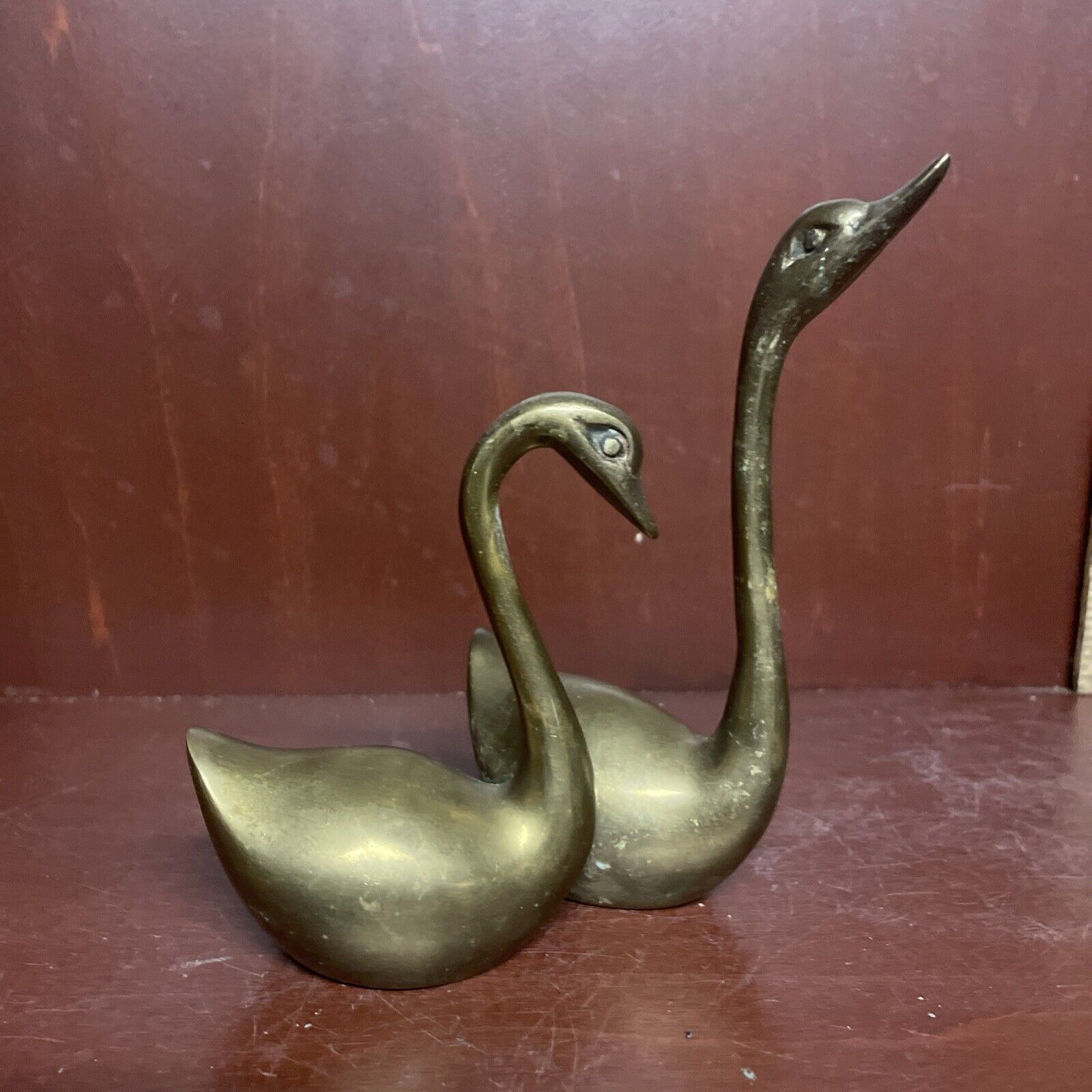 Vintage Set of 2 BRASS Swans Or Geese  Made in Korea 5-1/2” And 4” Tall