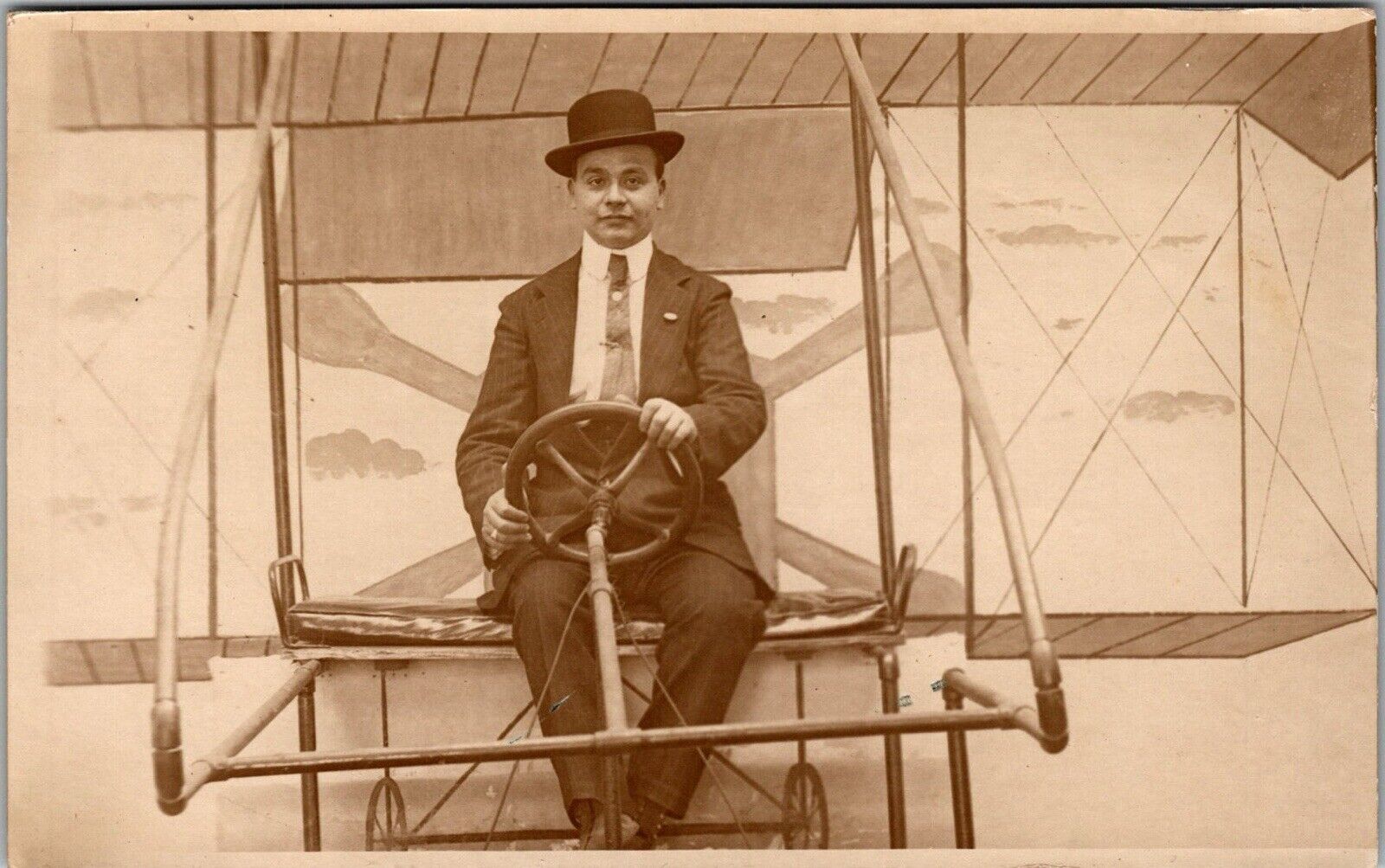 RPPC POSTCARD Man Flying Studio Prop Plane 1907-1915 JD13