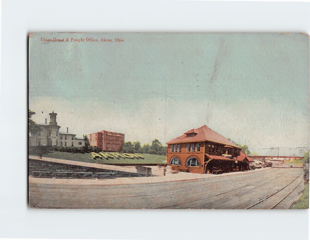 Postcard Union Depot & Freight Office, Akron, Ohio