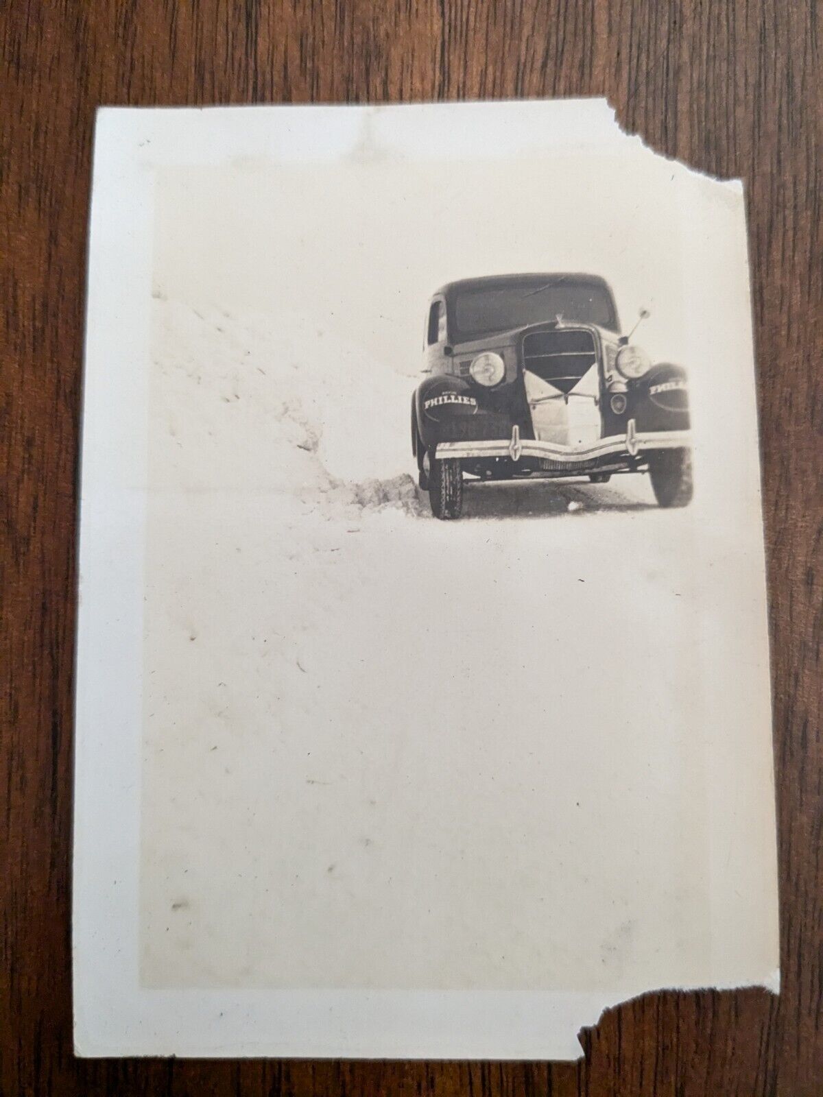 Vintage Photograph Snowy Scene Automobile In Snow NY? Chrysler? RS17