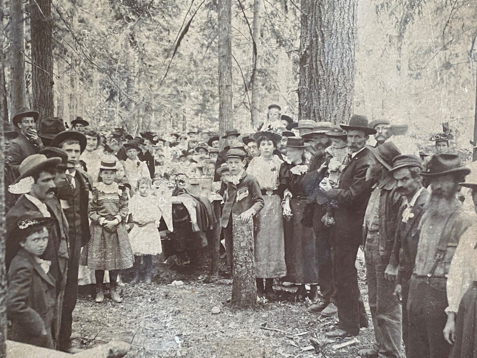 1890s FUNERAL OR PICNIC antique 10x12 mounted photo OREGON, PACIFIC NORTHWEST