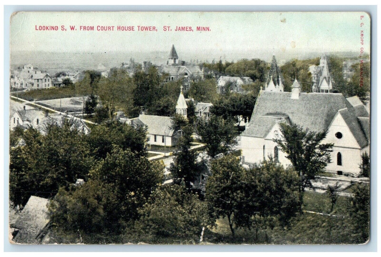1911 Looking SW Court House Tower Exterior St. James Minnesota Vintage Postcard