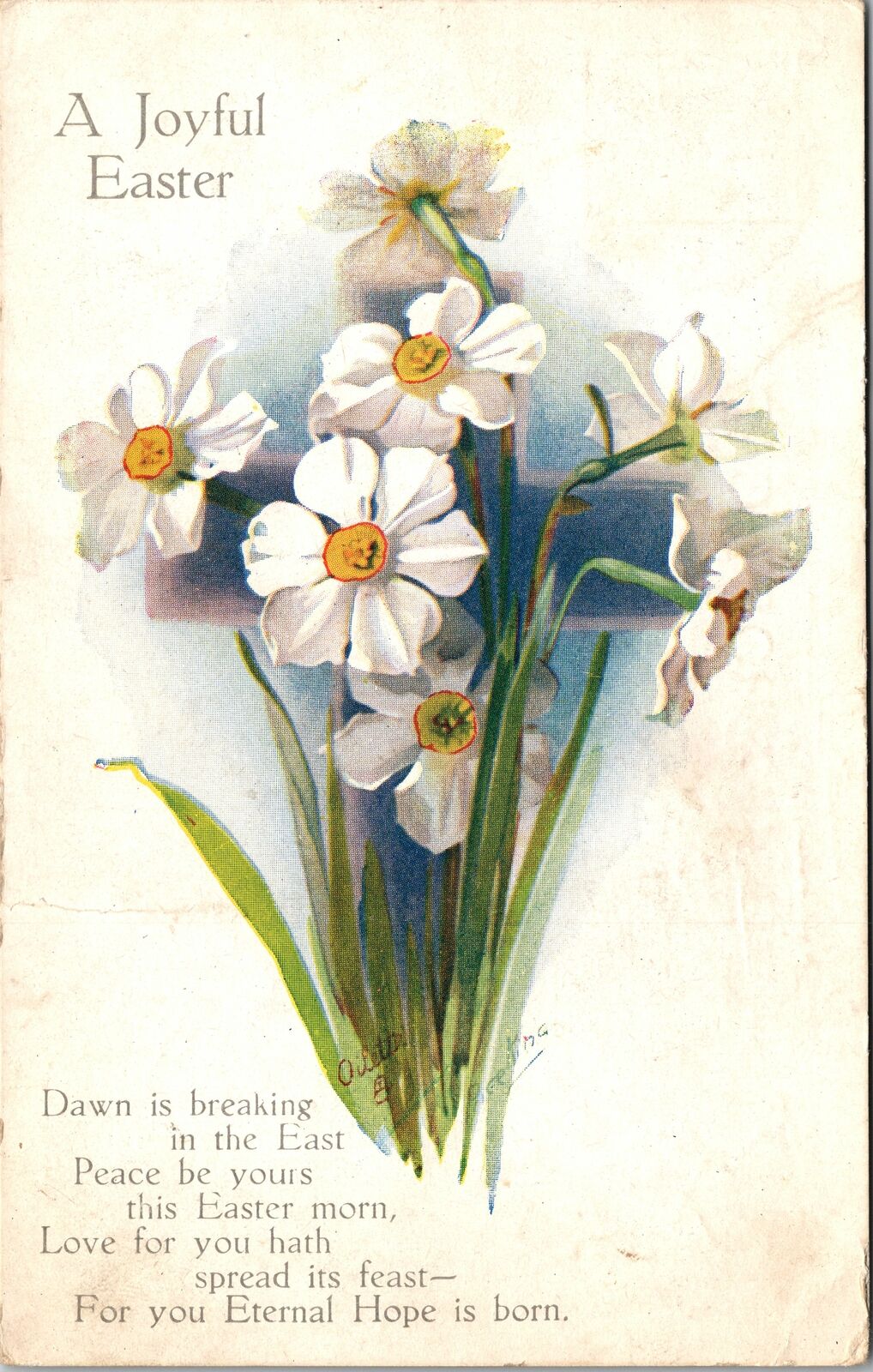 VINTAGE POSTCARD A JOYFUL EASTER FLOWERS GREETING TUCK\'S OILETTE U.K. 1924?