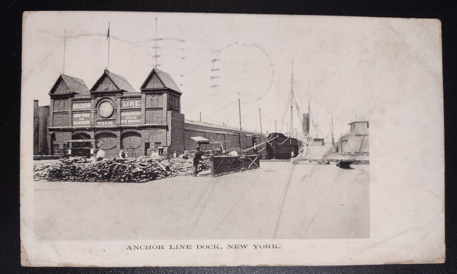 Postcard Anchor Line Dock New York Glasgow Pier 54? Ship 1910