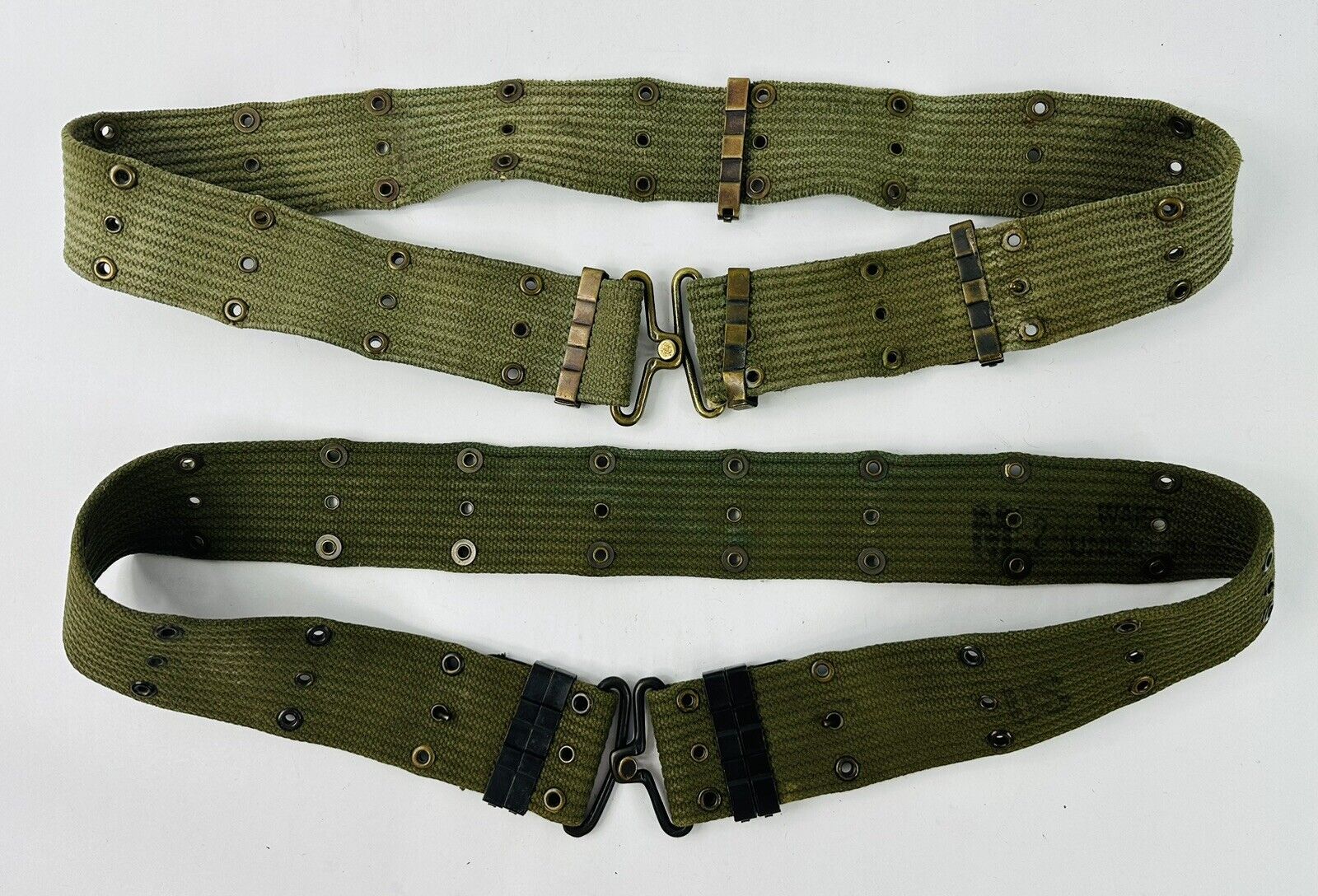 WWII US Army Officer 45 Pistol Belt OD Green Web Canvas (Lot Of 2)