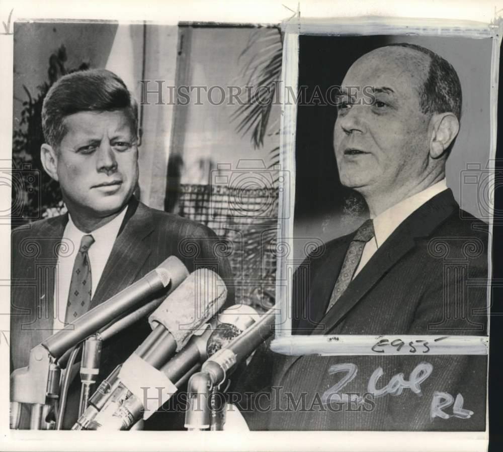 1960 Press Photo President-elect John Kennedy & Dean Rusk at news conference