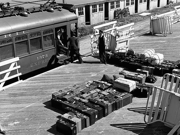 Porters unloading baggage belonging to Japanese-Americans Santa Ani- Old Photo