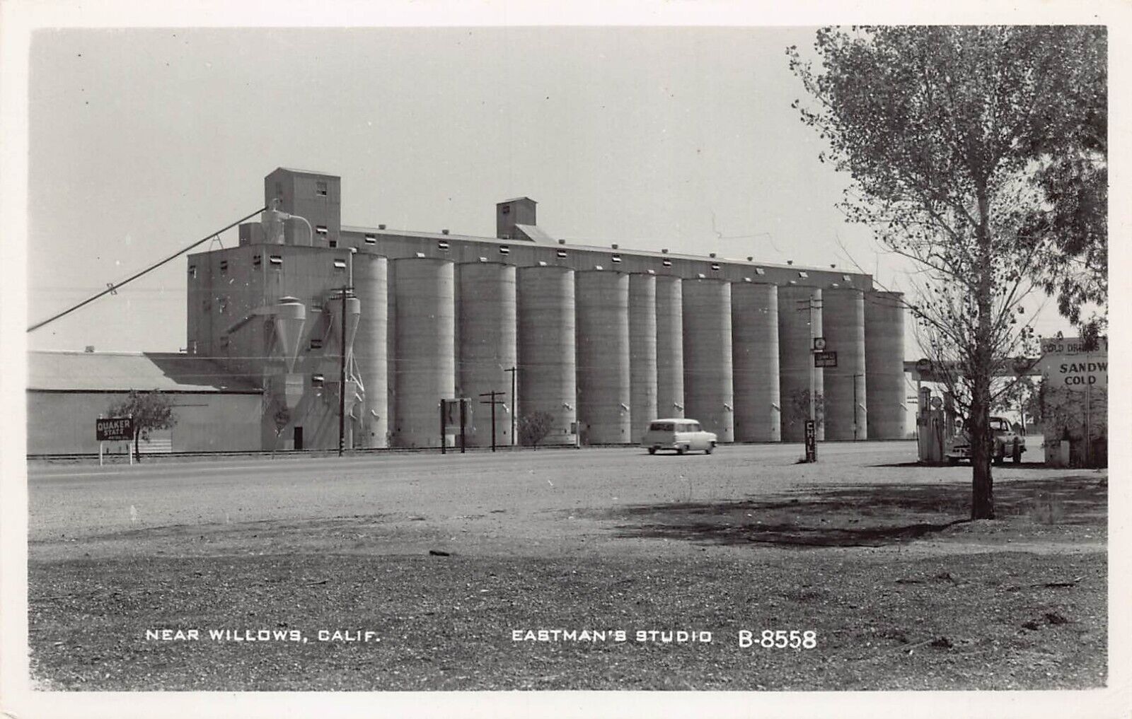 RPPC Willows California Grain Elevator Gulf Gas Station Photo Vtg Postcard B26