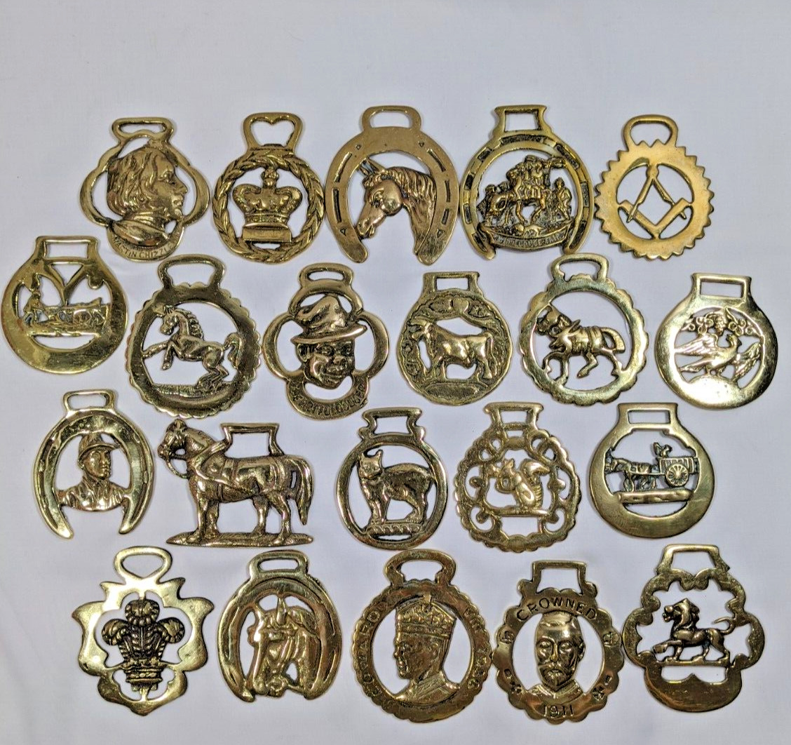 Brass Horse Medallion Lot of 20 Antique to Vintage Crescent Moon Quail Lion