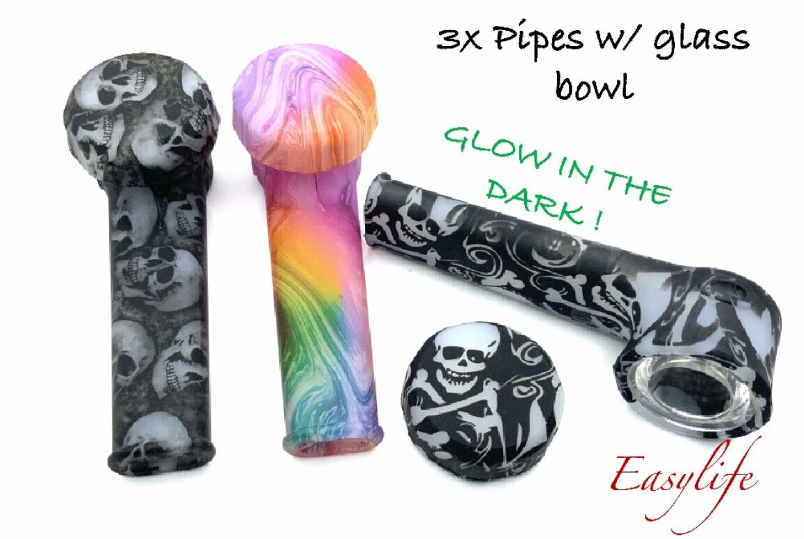 3 X Silicone Smoking Pipe with Glass Bowl  US SELLER SAME DAY SHIP