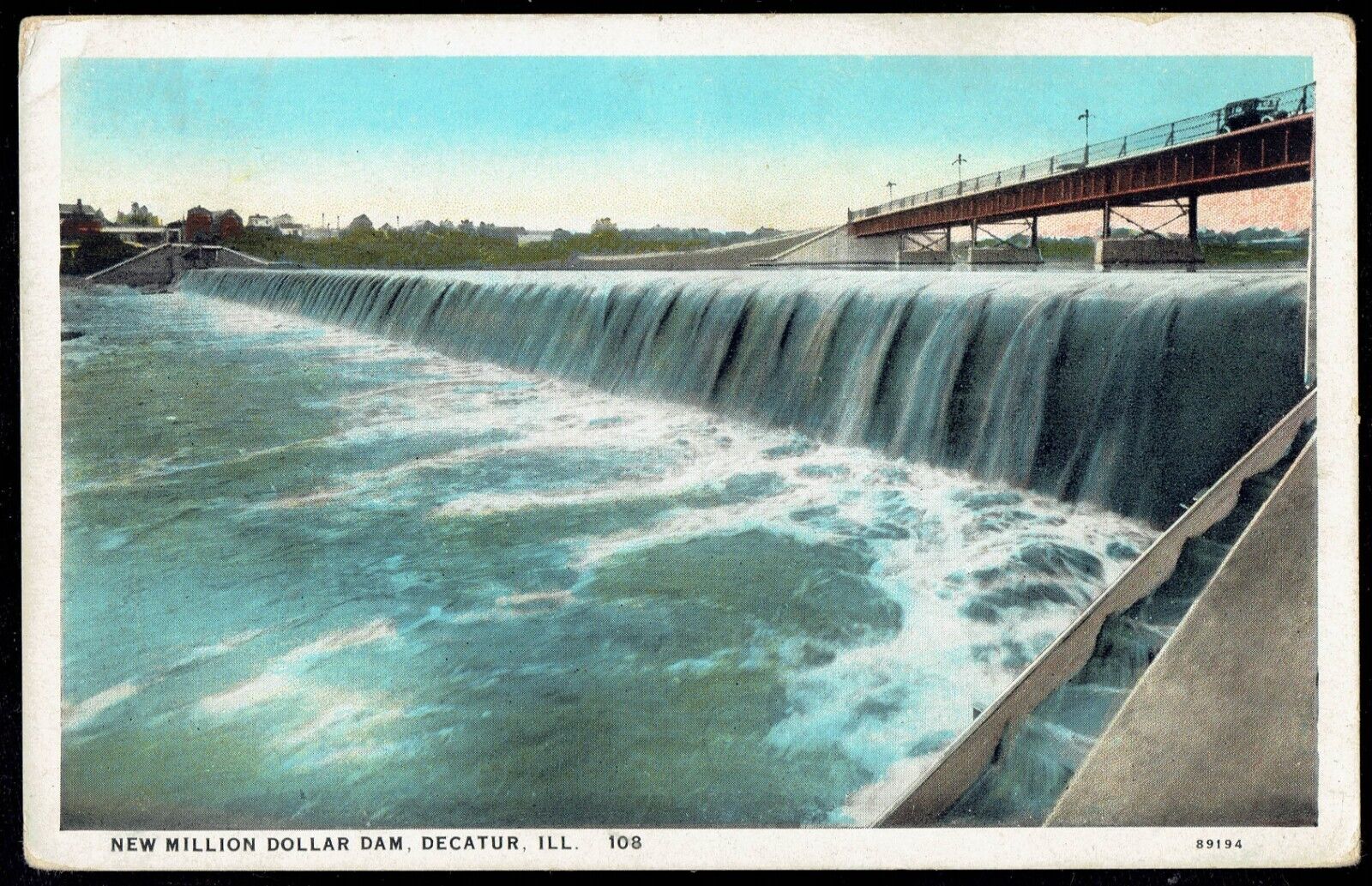 Decatur Illinois New Million Dollar Dam unused Vintage Postcard pc163
