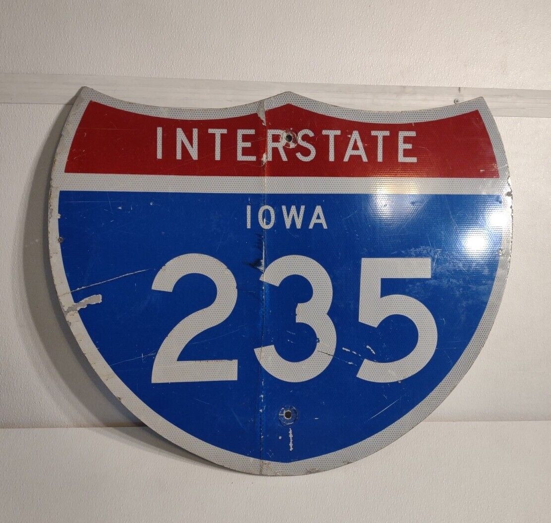 Vtg Sign Iowa Interstate Highway Sign Reflective I-35  I-235 Retired Huge 30x25