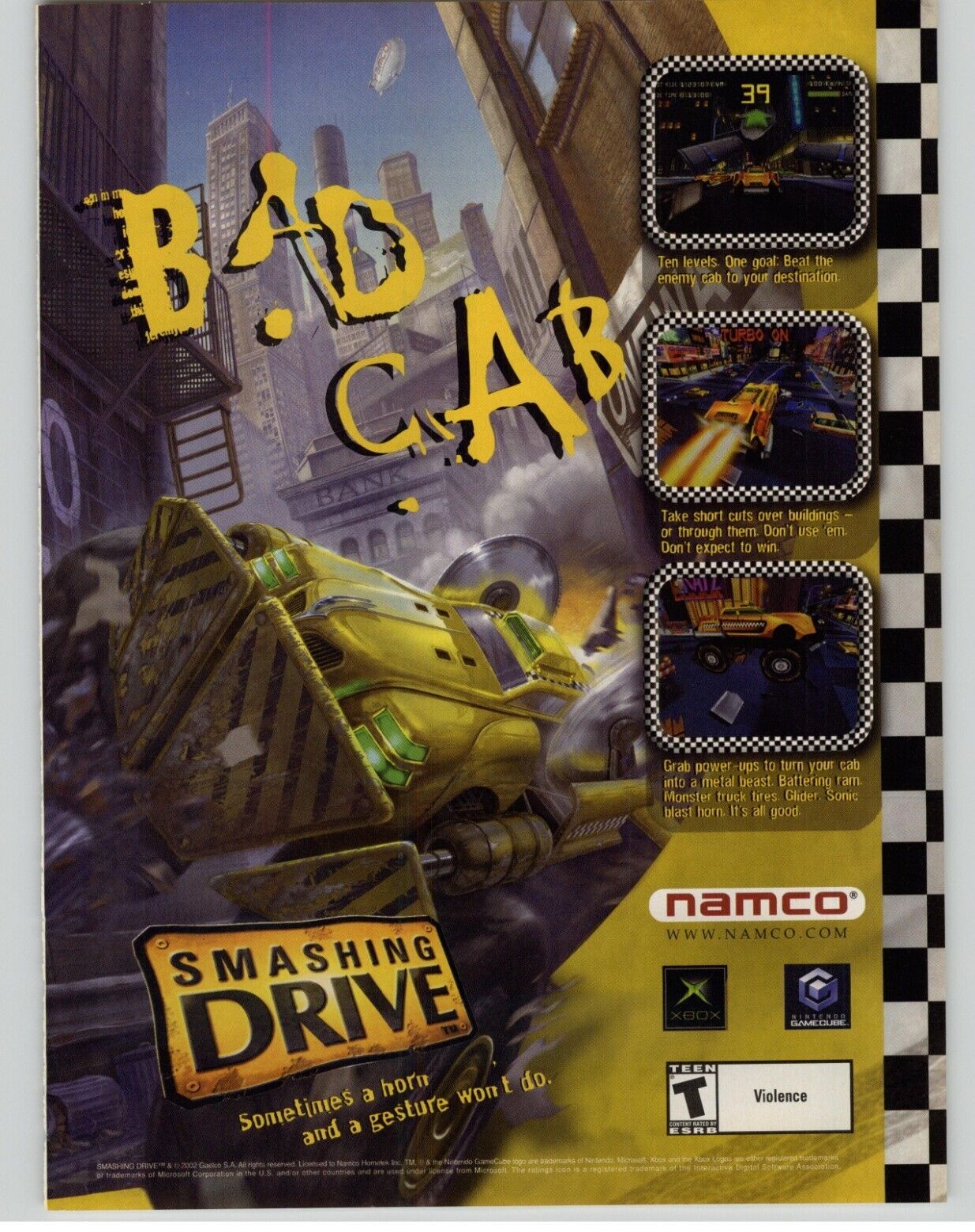  Smashing Drive Xbox Gamecube 2002 Vintage Print Ad/Poster Video Game Art