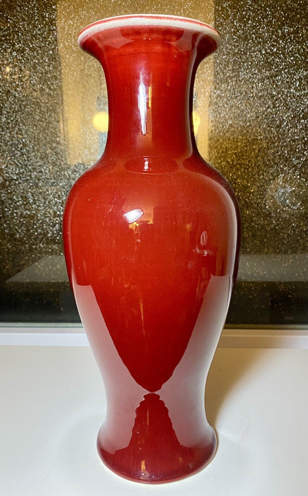 Chinese Flambe Oxblood Sang De Boeuf Fishtail Vase 12.5”