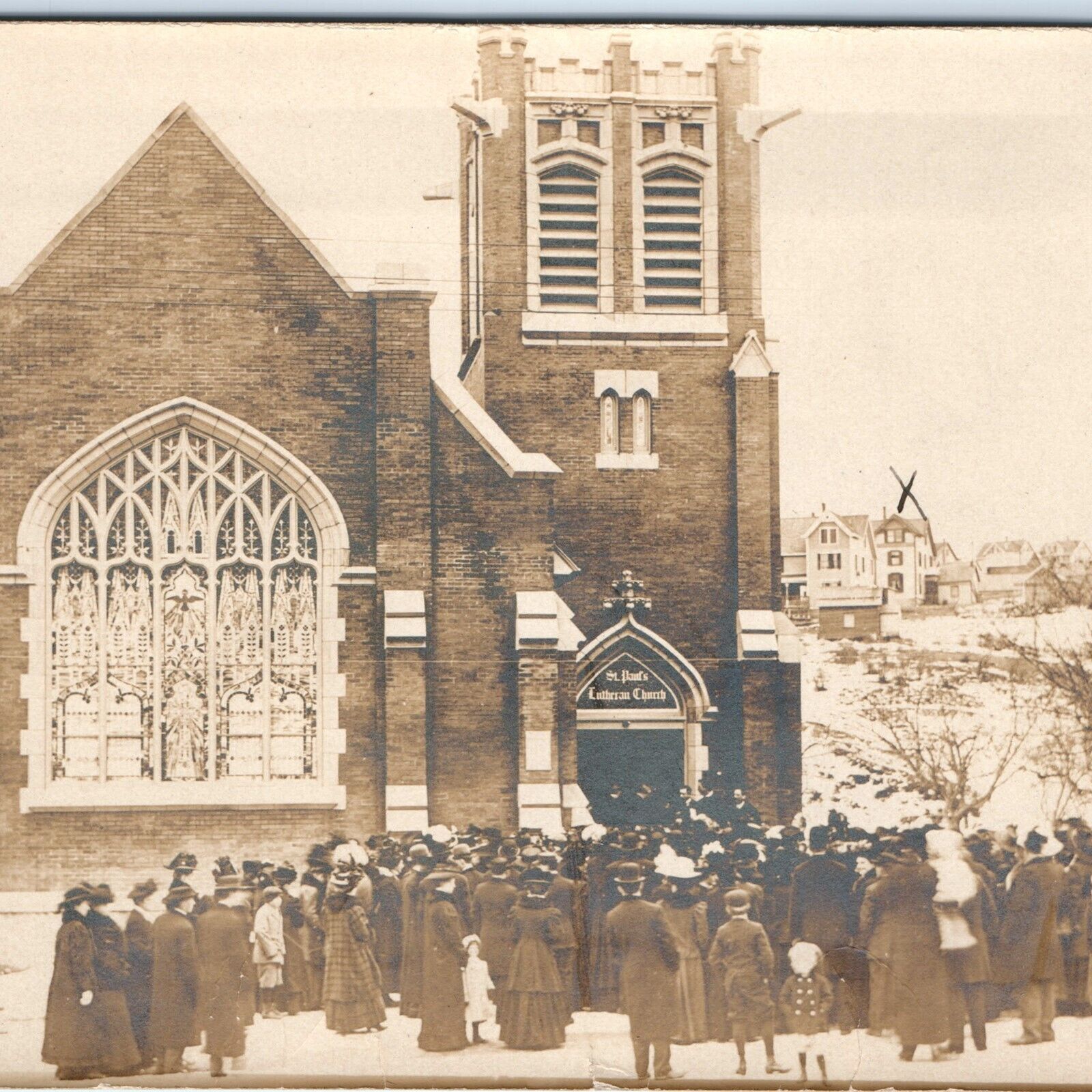c1910s Liberty, NY RPPC St Paul's New Lutheran Church Congregation Photo A167