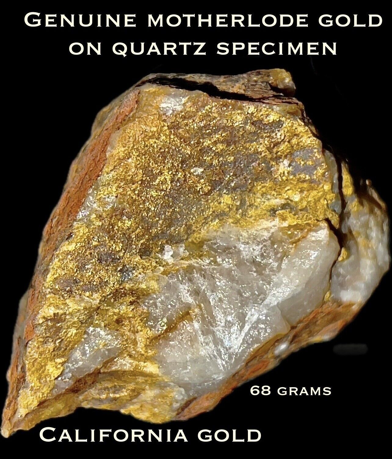 Genuine Raw Natural Gold On Quartz Specimen From California’s Mother Lode-Rare