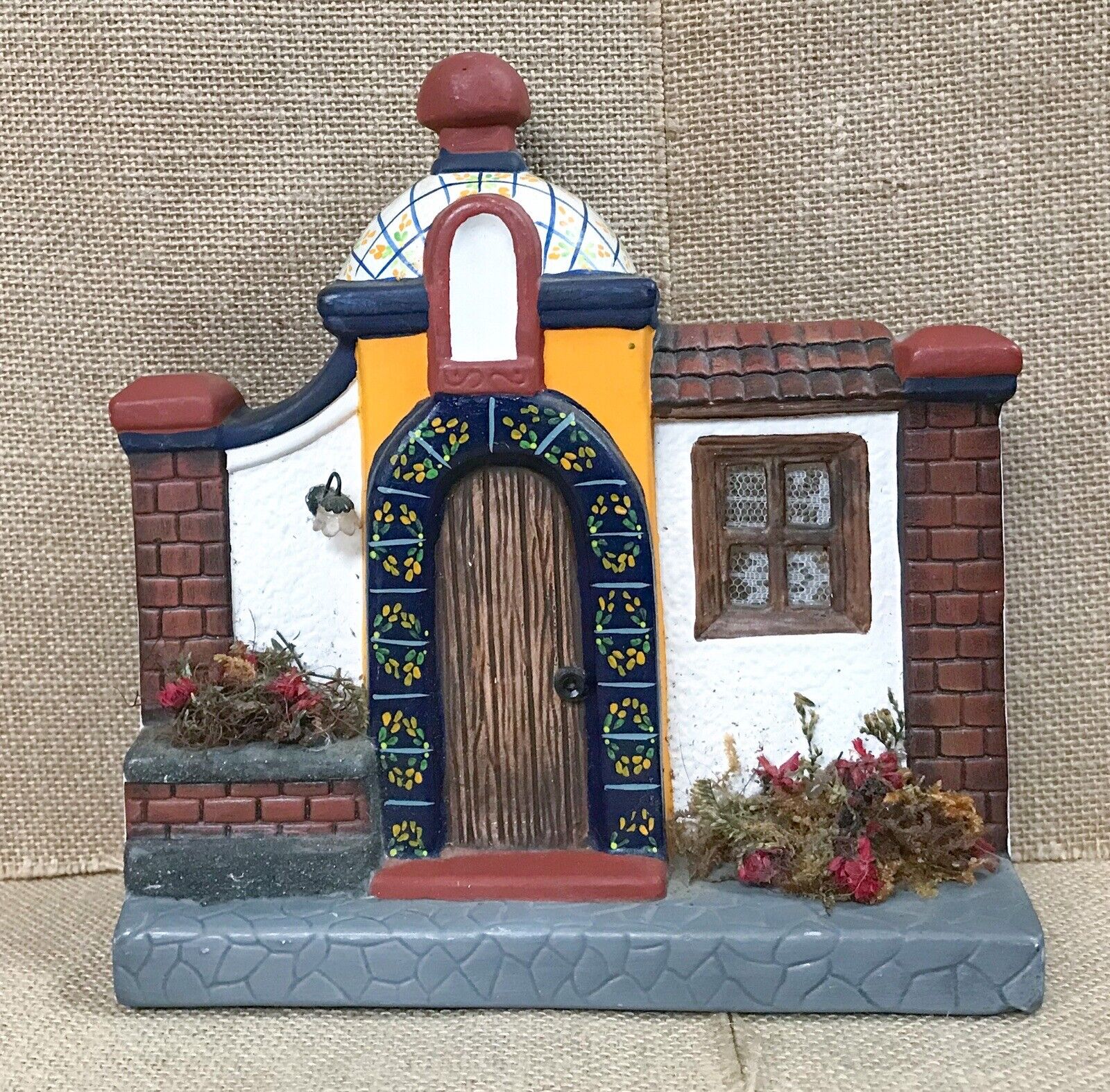 Vintage Hand Painted Moroccan Style House Cottage Decoration w Dried Flowers