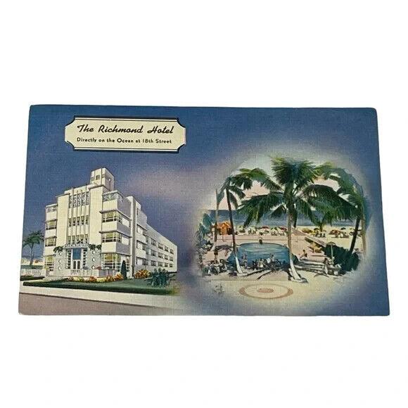 Postcard The Richmond Hotel Miami Beach Florida Advertising Card Vintage B145