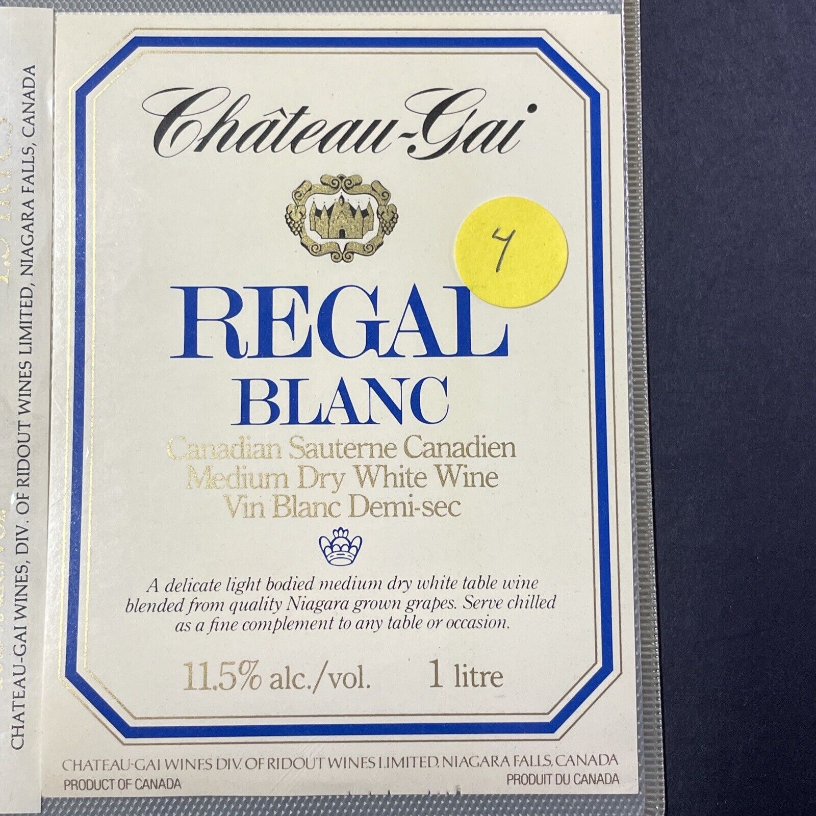 Vintage Chateau-Gai Regal Blanc Sauterne White Wine UNUSED Paper Label Q04