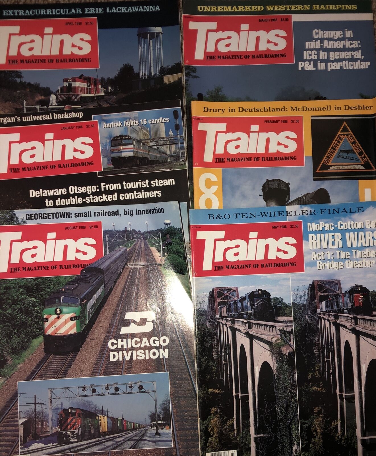 Trains 1988 Magazine 6 Issues Jan Feb March Apr May Aug Magazines