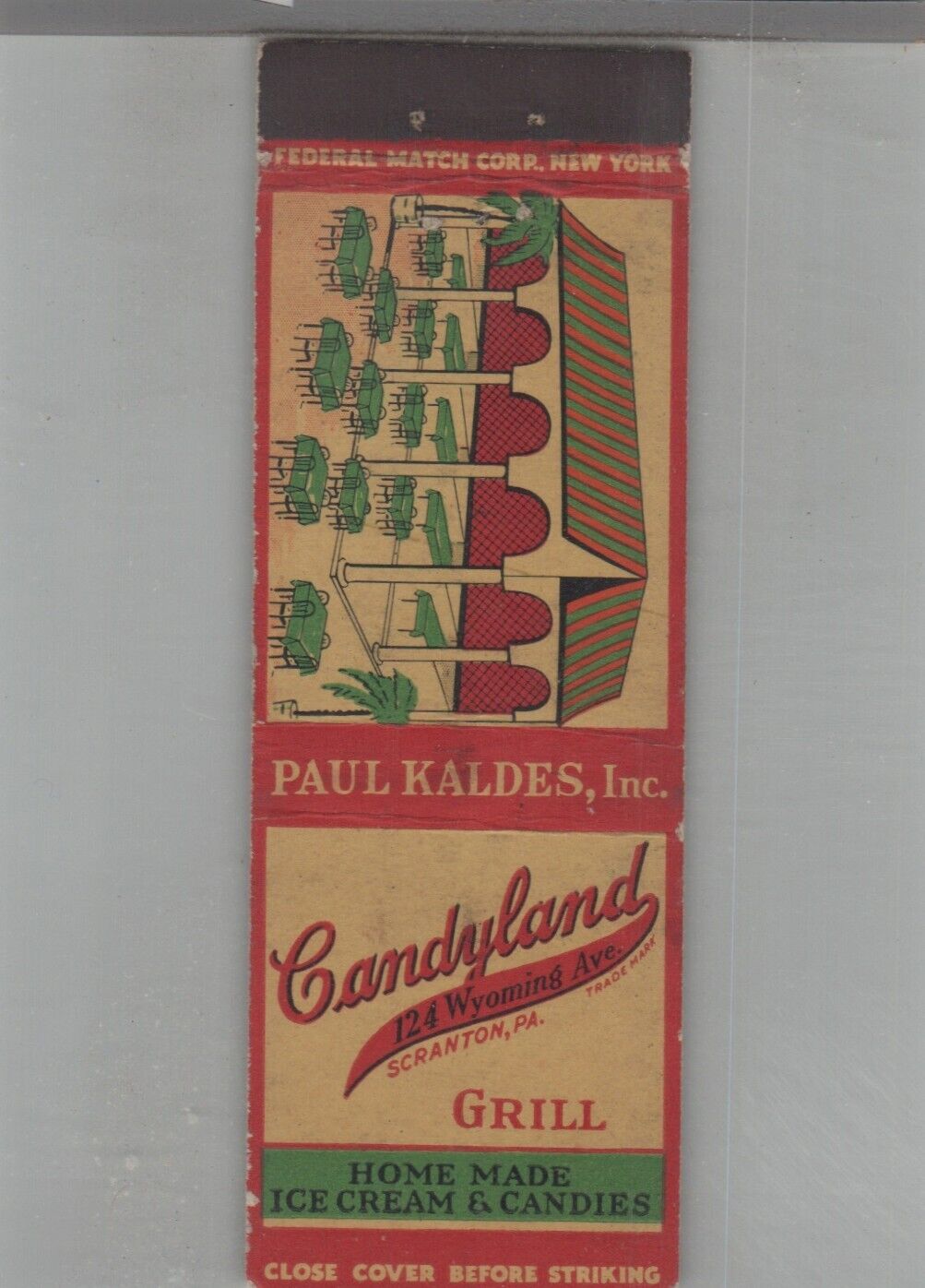 Matchbook Cover 1920s-30\'s Federal Match Candyland Grill Scranton, PA