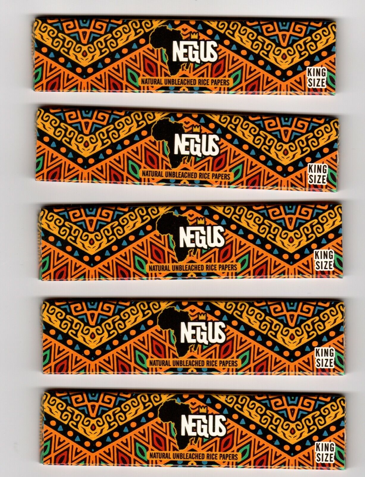 FIVE Packs NEGUS Natural Organic Unbleached Rice Rolling Papers Wraps King Size