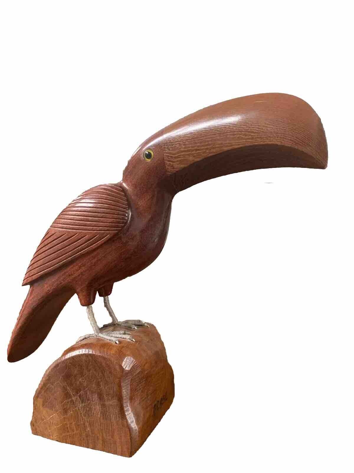 Stunning Artisan Hand Carved Genuine Iron Wood Toucan Figure Made In Brasil