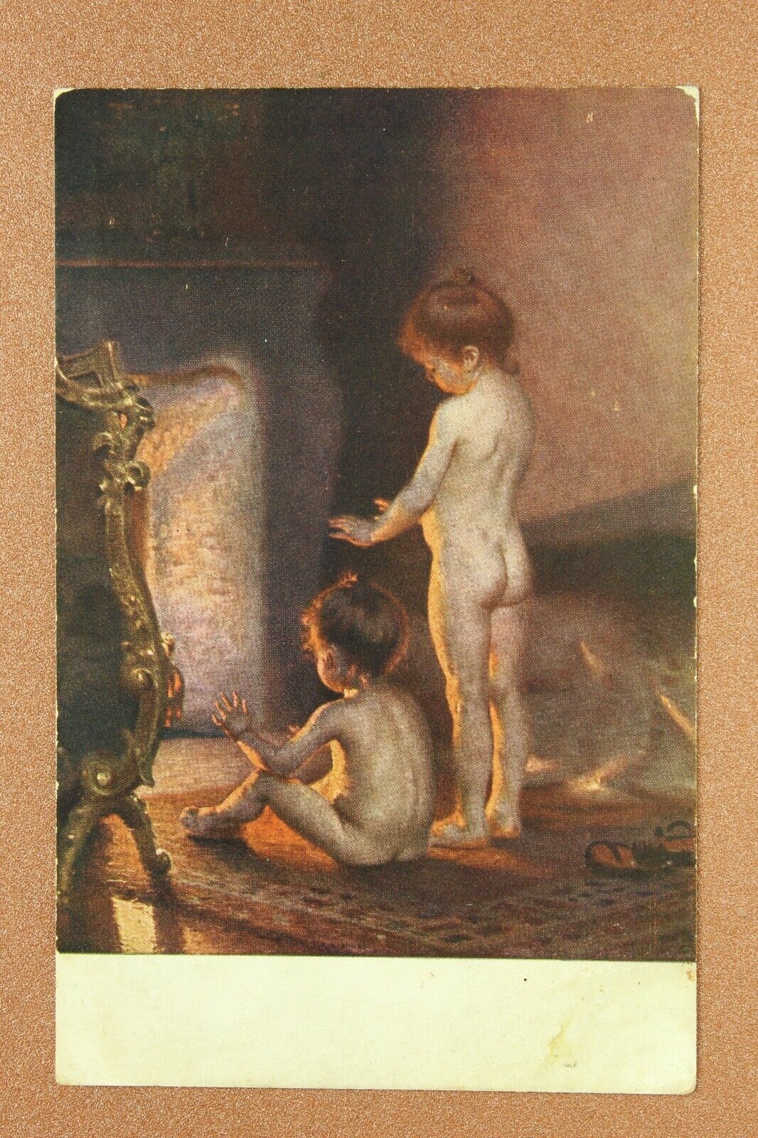 After bathing Baby boys at the fireplace. Tsarist Russia GOLIKE postcard 1906s🔥