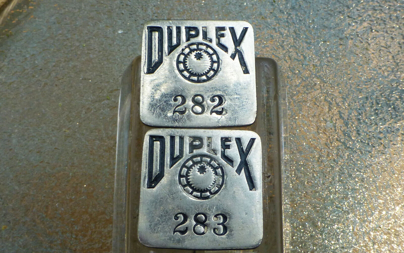 Lot of 2 Vintage DUPLEX Truck Co Employee Badges  Lansing Michigan