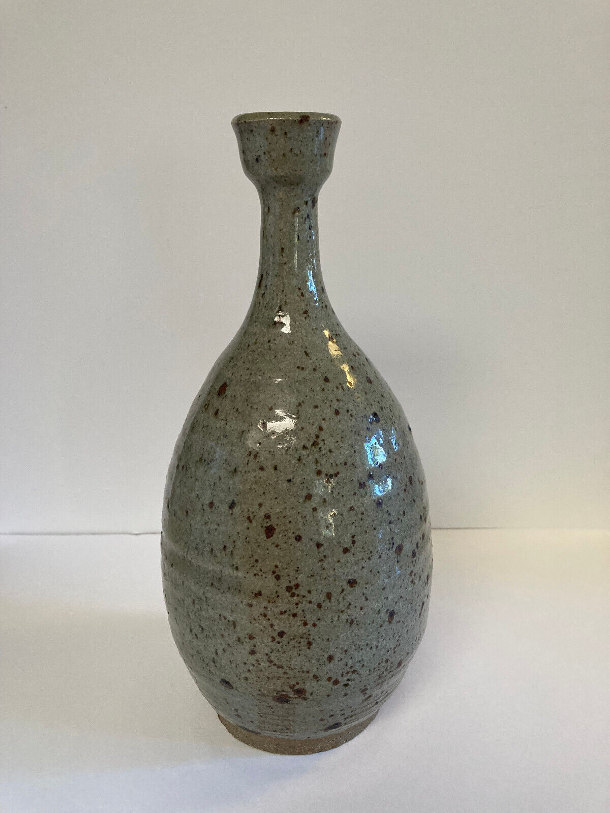 1970s Signed Artist Art Pottery Vintage Weed Pot Vase Speckle Glaze Mid Century