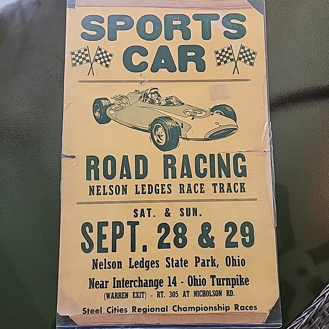 Original 1950s 1960s SPORTS CAR RACES POSTER NELSON LEDGES TRACK OHIO STEEL CITY