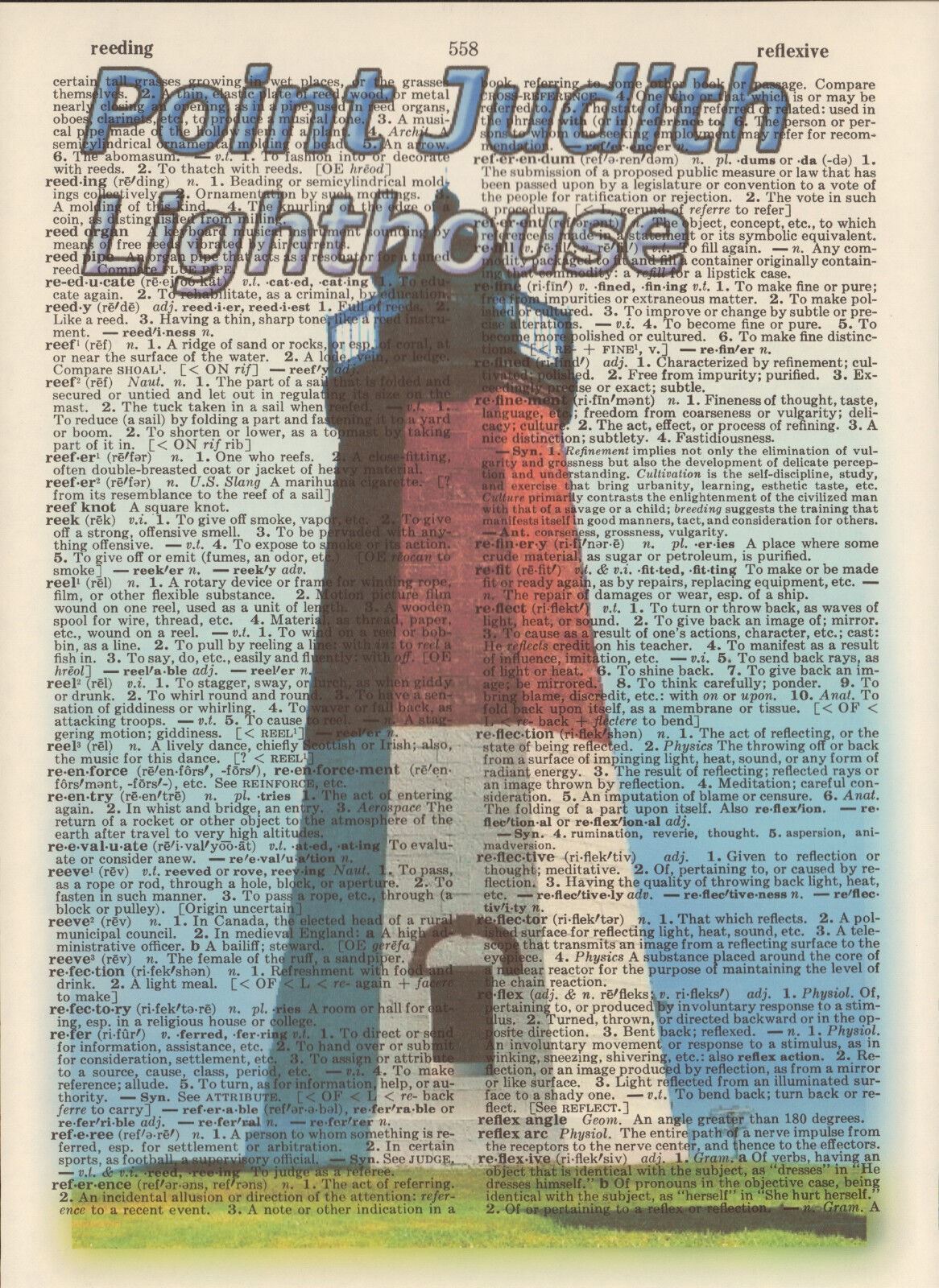 Lighthouse Point Judith RI Altered Art Print Upcycled Vintage Dictionary Page