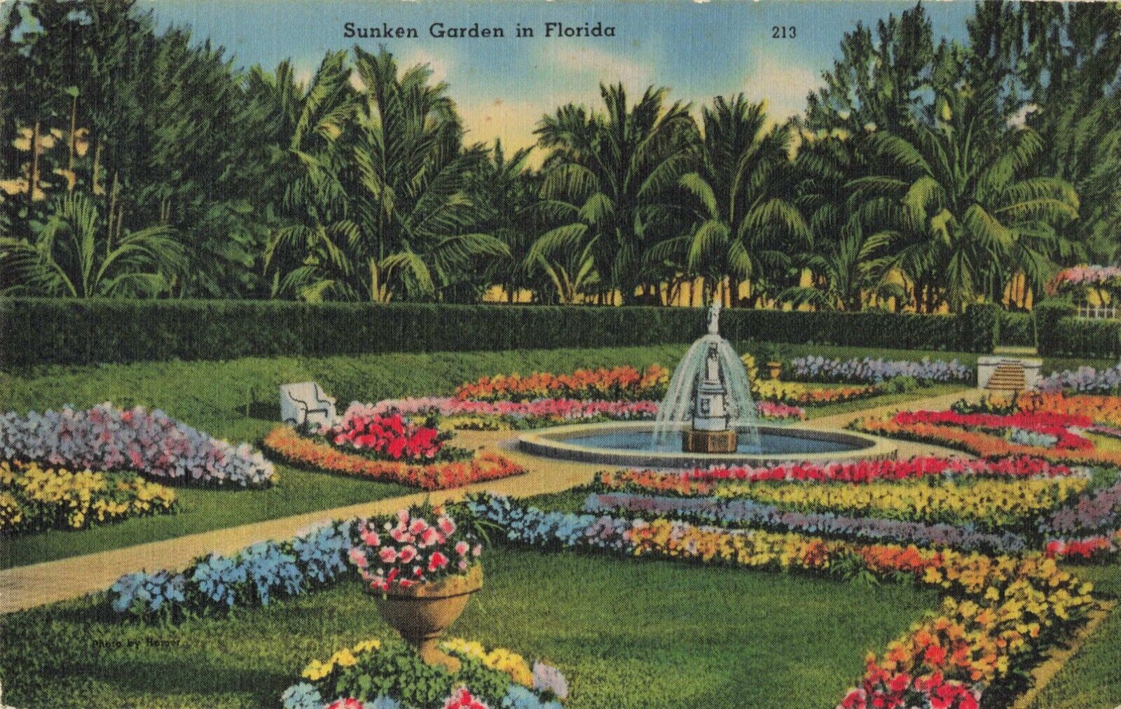 Miami Beach Florida, Harvey Firestone Estate Sunken Garden, Vintage Postcard