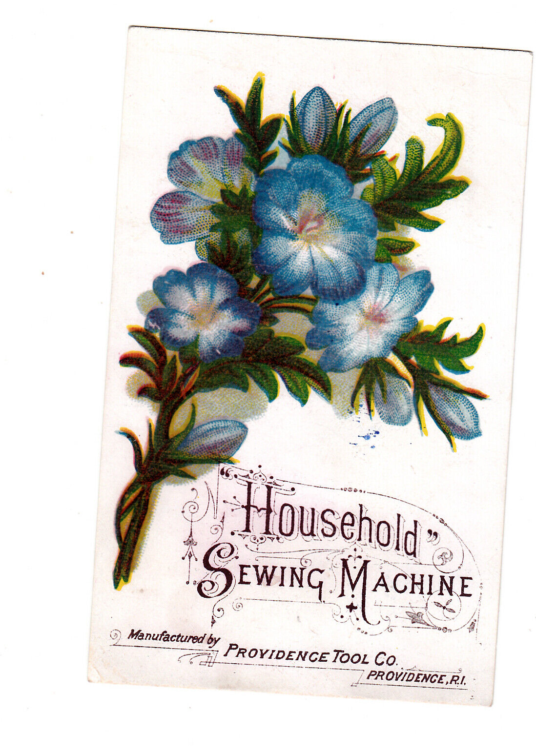 Household Sewing Machine Blue Flowers S Schuler Blue Earth City MN Card c1880s