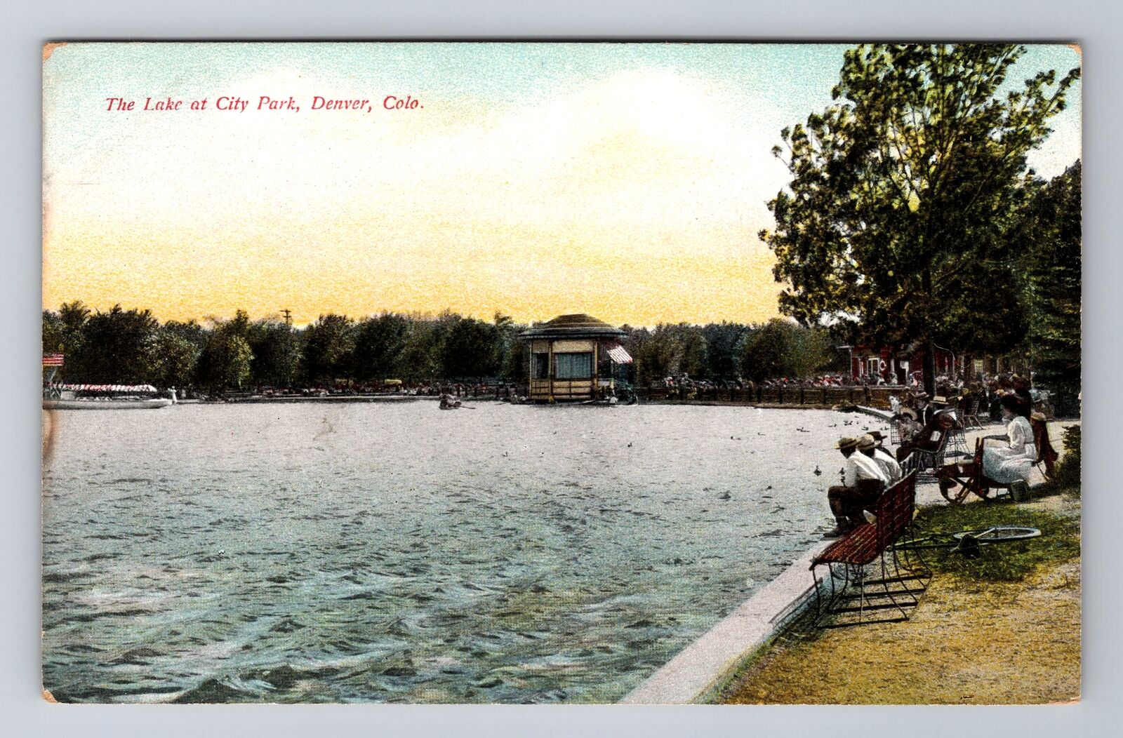 Denver CO-Colorado, The Lake At City Park, Antique Vintage Souvenir Postcard