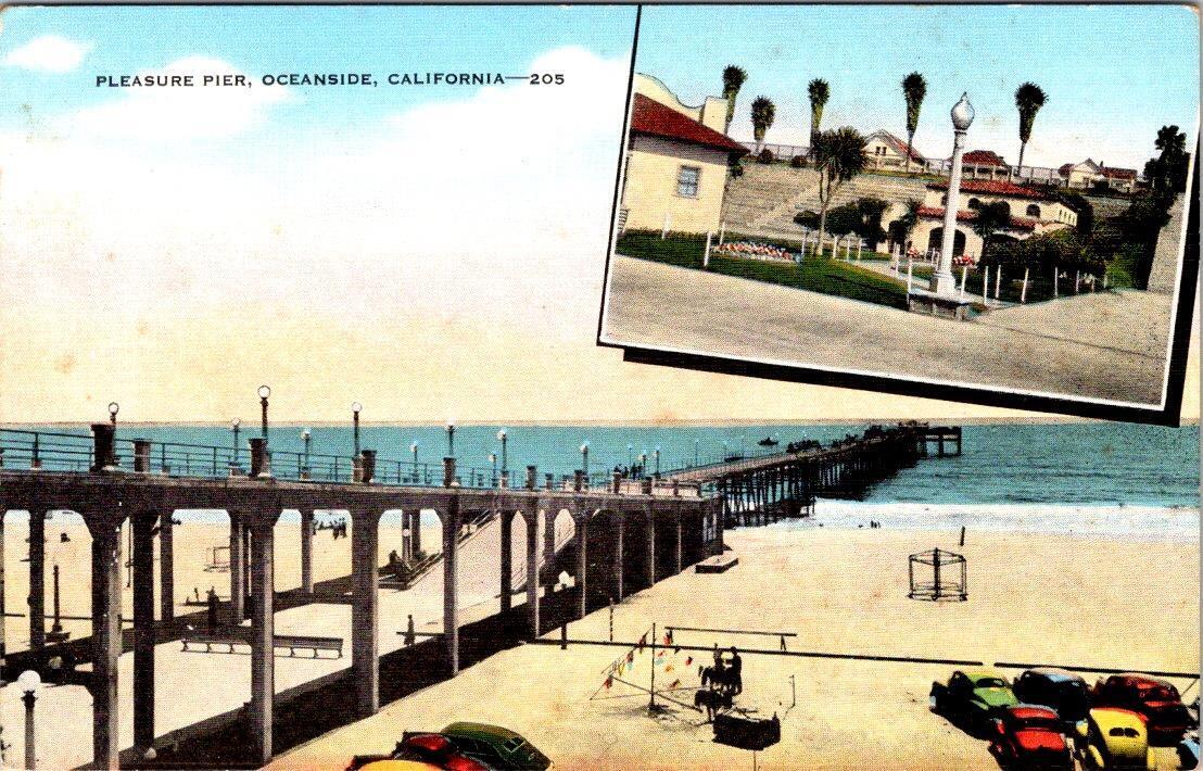 Oceanside, CA California  PLEASURE PIER Swimming & Fishing  ca1940\'s Postcard