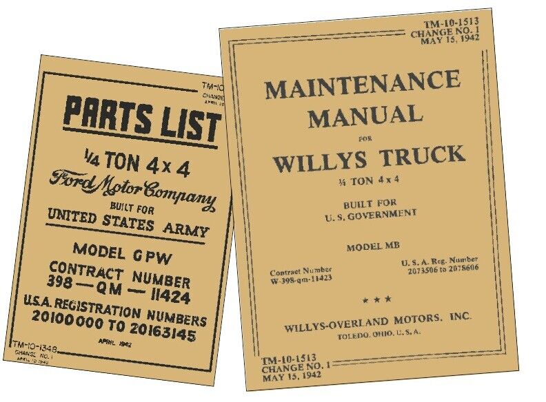 Willys MB Ford GPW Miltary Jeep Repair Maintenance Manuals TM 10-1513 TM 10-1348