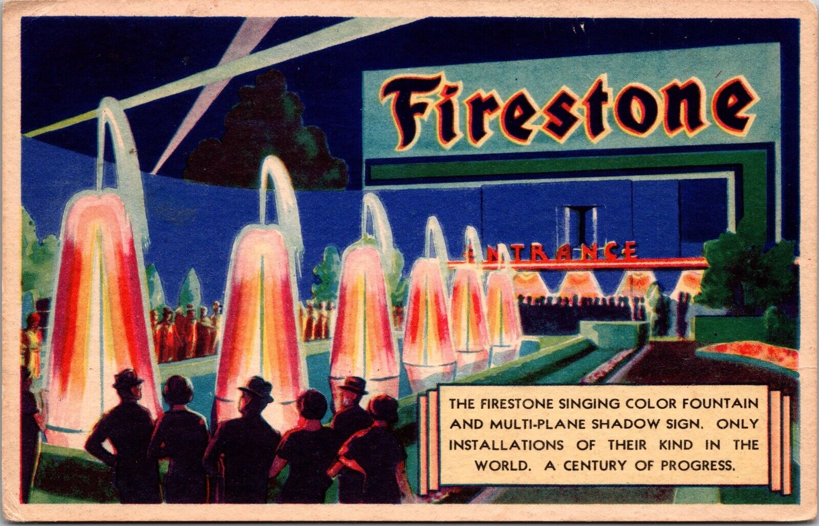 Postcard Firestone Singing Color Fountain Chicago World\'s Fair 1933 Unposted