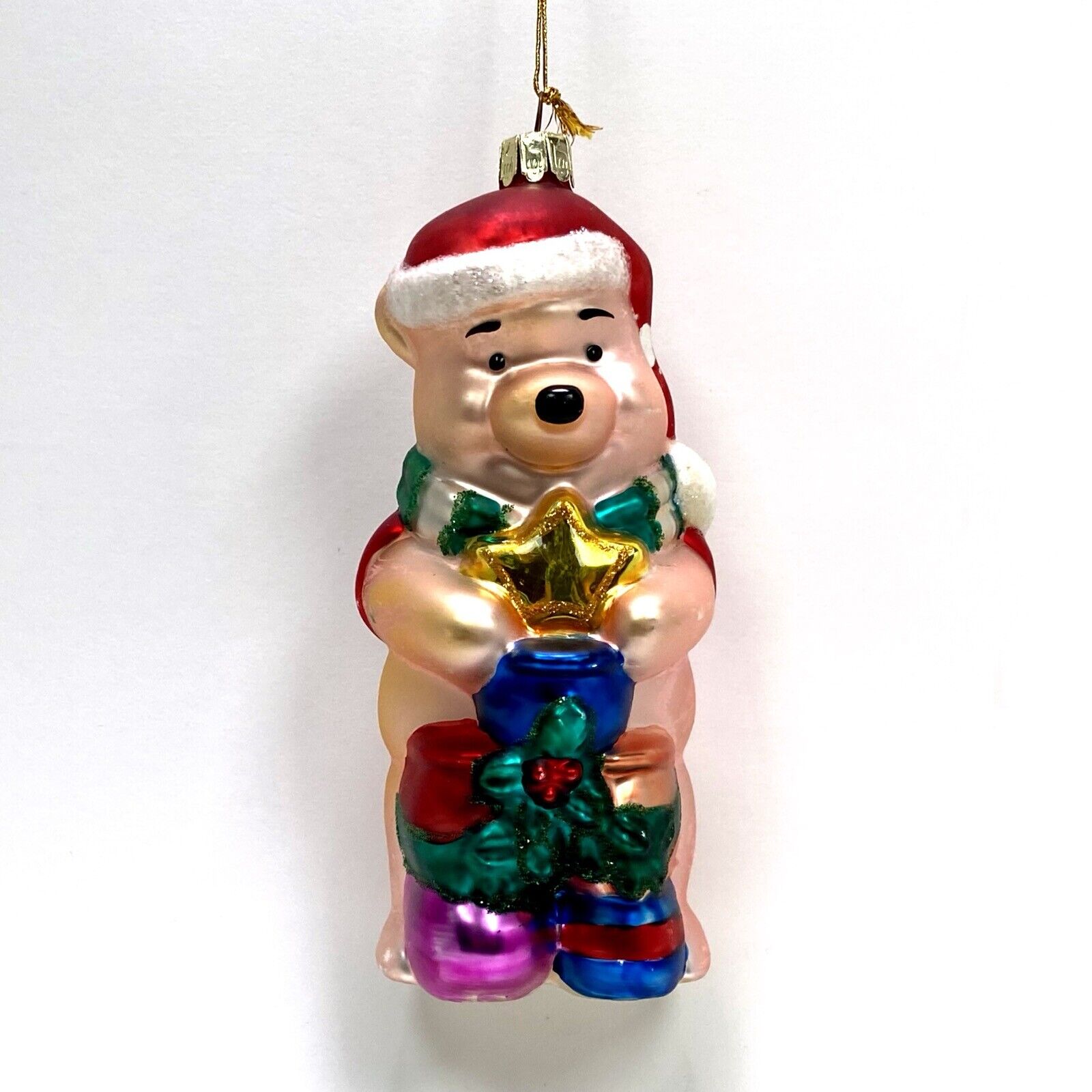 Vintage Adorable Disney • Winnie the Pooh 6 1/2” Art Glass Christmas Ornament 