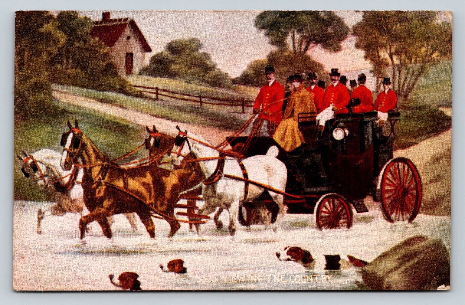 c1909 5525 Viewing the Country Horse Drawn Carriage ANTIQUE Postcard 0954