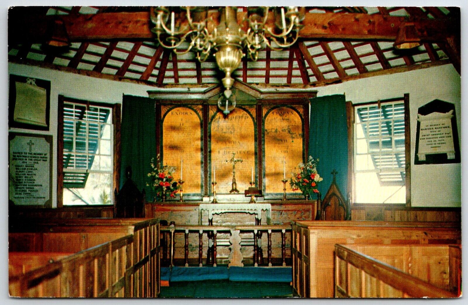 St Georges Bermuda Church 1612 Bishops Throne Religious Chrome Vintage Postcard