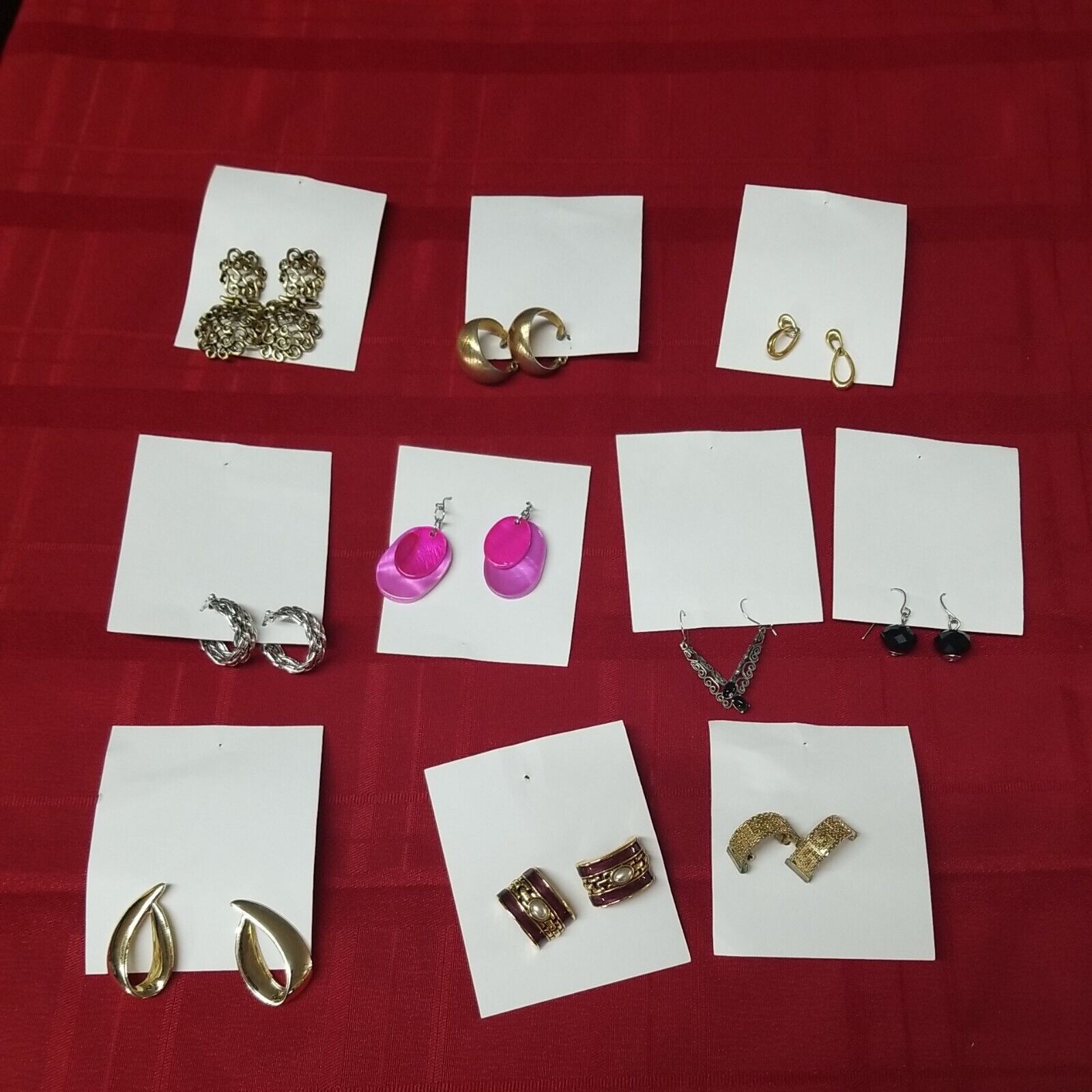 Vintage Lot 10 Pierced Earring Jewelry, Dangle, Gold, Silver Color Metal, Enamel