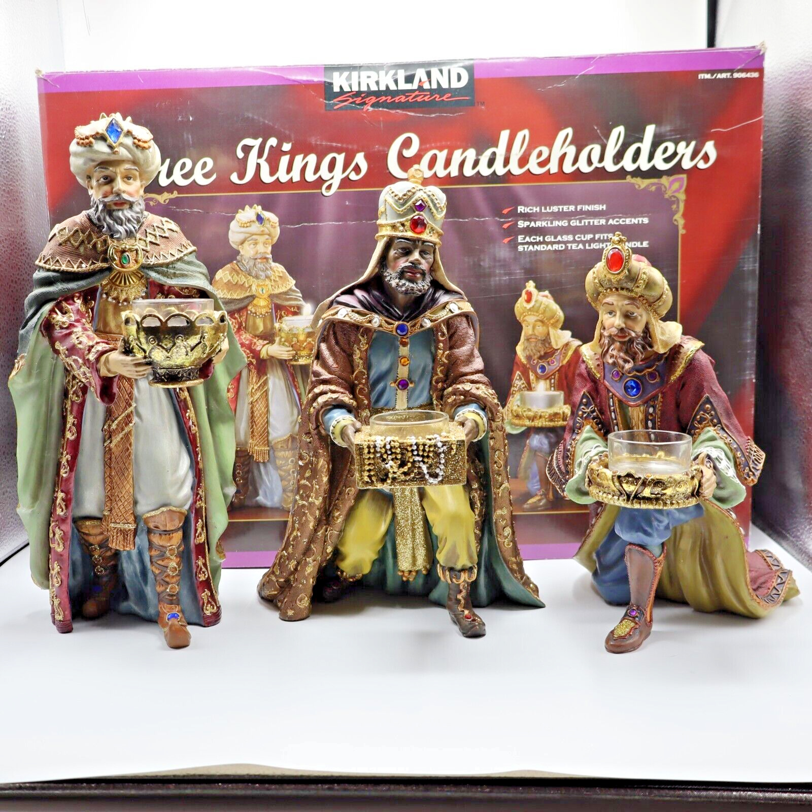 Kirkland Signature Three Kings Candleholders Votive Candles Christmas Nativity