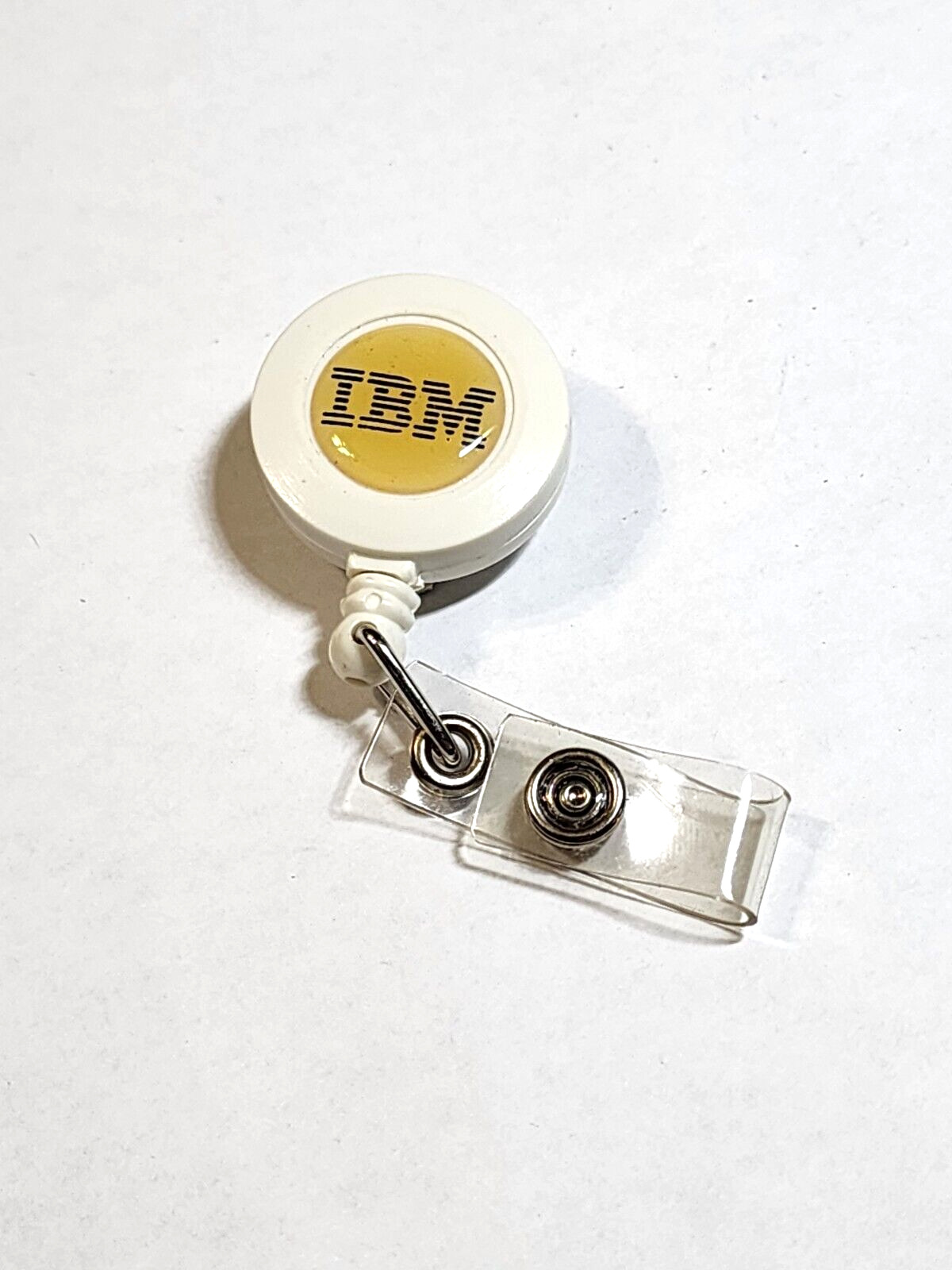 NOS Vintage IBM Retractable Lanyard Badge Clip White Yellow Logo Qty 1