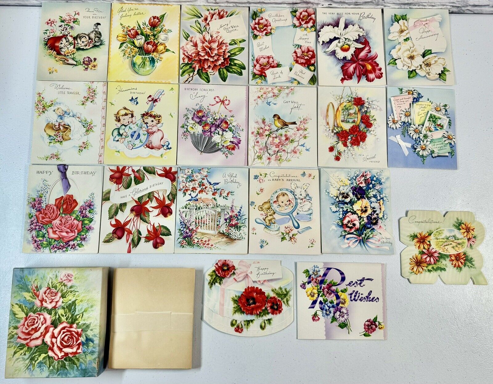 Lot 20 Unused Vintage 1950’s Cards Birthday Get Well Anniversary Baby Congrats